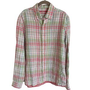 Report Collection Mens Medium 100% Linen Plaid Button Down Shirt Multi Color